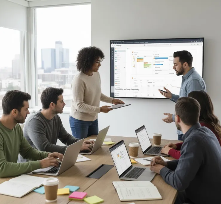 Time acompanhando a apresentação de um painel na tela
