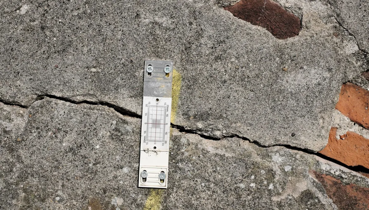 Trinca em piso de concreto medida com régua